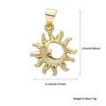 Detail of sun and moon charm with dimensions showing 22mm height and 14.5mm width - Gold Hollow Sun (A264)