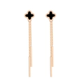 Chic rose gold four-leaf clover drop earrings with tassel and geometric charms - Rose Gold