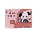 Pink PU leather card holder with cartoon dog print and secure silver metal button snap - Driver's License - 07 Powder Puppy / 8-card Single-sided Card Slot