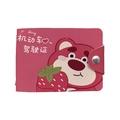 Pink faux leather card wallet featuring strawberry bear pattern and snap closure - Driver's License - 05 Strawberry Bear / 8-card Single-sided Card Slot
