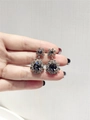 Vintage snowflake earrings with smoky grey crystals and silver metal dangle drops - Sparkling Gray Zirconia