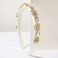 Cerchietto imbottito bianco barocco con strass colorati e dettagli floreali in cristallo - Colore AB/Bianco