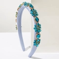 Cerchietto barocco imbottito in velluto azzurro con cristalli blu reale e motivi floreali - Blu Chiaro