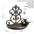 European vintage cast iron bird feeder with scroll patterns and bird figurine detail - Scallop Bowl Hook (8925)