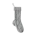 Light gray knit Christmas stocking with large cable patterns and top hanging loop - Gray