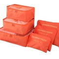 Vibrant orange 6-piece travel luggage organizer set with mesh cubes and laundry pouches - 6-Piece Set / Orange