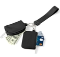 Black nylon wristlet pouch set with modular zip coin bags and metal hardware - Black + Black