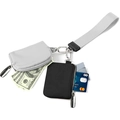 Compact nylon dual-pouch wristlet set with grey and black zipper bags and metal clip - Black + Gray
