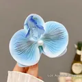 Blue gradient orchid hair clip with pearl center, 9.5cm floral chiffon hairpin - Light Blue