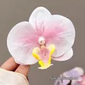 Pink phalaenopsis orchid hair clip with pearl center, 10cm floral duckbill clamp - Pink Heart