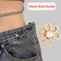 Golden and silver flower waist buckles with pearls for denim pants resizing - Flower Gold