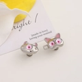 Cute cartoon cat waist buckle set in silver alloy with pink details for pants adjust - Little Monster Pink