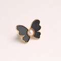 Golden butterfly waist adjustment buckle with black enamel and a center pearl detail - Black Pearl Butterfly