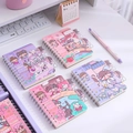 Cute cartoon spiral notebooks in pastel colors with girl and rabbit illustrations - Pink Coffee Truck Style (6032)