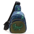 Kids navy blue canvas dinosaur chest bag with cartoon prints and green 3D applique - Blue