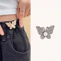 Sparkling butterfly waist tightener with rhinestones and pearl for adjustable pants - Full Diamond Butterfly Silver