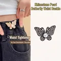 Glittering butterfly waist tightener with rhinestones and pearl for adjustable jeans - Full Diamond Butterfly Black