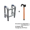 Inflatable walker and brown cane set props for elderly role play and costume parties - Walker + Hooked Cane / Silver Grey + Brown