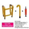 Inflatable gold walker and cane set with a red manual pump for costume party props - Walker + Cane + Pump / Gold