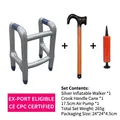 Inflatable walker and walking stick set with manual pump for costume party props - Walker + Hooked Cane + Pump / Gray