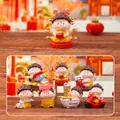 Chinese Tang dynasty style miniature figurines set in festive yellow and red colors - -103 Little Buddha Box For Wealth 6 / Full Box Set