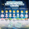 Nine-tailed fox cartoon blind box figurines set in various colors with a fantasy forest theme - -464 Mountain And Sea Nine-tailed Smart Fox Box 6 / Full Box Set