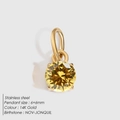 Colgante de acero inoxidable chapado en oro 14K con piedra amarilla de noviembre - Dorado / Zirconia amarillo claro