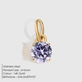 Colgante minimalista de acero inoxidable chapado en oro 14K con amatista violeta redonda - Dorado / Circonita Púrpura