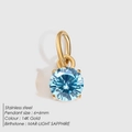 Pendentif minimaliste 6mm en acier inoxydable doré 14K avec saphir clair de mars - Or / Zirconium Bleu Clair