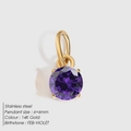 Pendentif en acier inoxydable plaqué or 14 carats avec cristal violet de février - Or / Zirconium violet