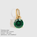 Pendentif émeraude en acier inoxydable plaqué or 14K pierre de naissance de mai - Or / Zircon Vert