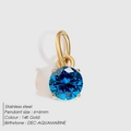 Pendentif en acier inoxydable or 14K avec cristal bleu aigue-marine de décembre - Or / Zirconium aigue-marine