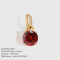Pendentif en acier inoxydable plaqué or 14K avec cristal rouge de 6mm, pierre de janvier - Or / Zircon Rouge