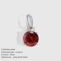Pendentif en acier argenté avec cristal rouge 6mm et serti à 4 griffes pour janvier - Argent / Zircon Rouge