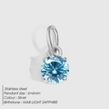 Pendentif en acier inoxydable argenté 6mm avec cristal saphir bleu clair rond - Argent / Zirconium Bleu Clair