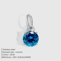Pendentif en acier inoxydable argenté 6x6mm avec cristal aigue-marine serti à 4 griffes - Argent / Zirconium aigue-marine