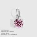 Pendentif pierre de naissance d'octobre en cristal rose et acier inoxydable argenté - Argent / Zircone Rose