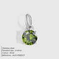 Pendentif en acier inoxydable argenté avec cristal péridot vert 6mm serti à griffes - Argent / Zircone Vert Clair