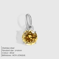 Pendentif en acier argenté avec cristal jaune de 6mm, pierre de naissance de novembre - Argent / Zirconium jaune clair