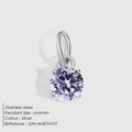 Pendentif en acier argenté avec cristal améthyste violet 6mm serti 4 griffes - Argent / Zircone Violette