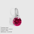 Pendentif cristal rouge 6mm en acier inoxydable argenté pour pierre de naissance Juillet - Argent / Zircone Rouge Rose