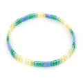 Bohemian Tila bead stretch bracelet with sky blue, green, and iridescent purple tiles - Iridescent Purple/Blue/Green/Yellow (TL-B190221A)
