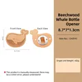 Beech wood whale-shaped bottle opener and fridge magnet with natural grain and metal base - Beech Wood Whale Bottle Opener