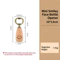 Mini smiley wooden bottle opener fridge magnet with vintage gold metal head in natural wood - Mini Beech Chubby Bottle Opener (Smile)