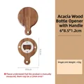 Abridor de botellas de madera de acacia con mango y agujero para colgar, 8,5x6x1,2 cm - Sin Logo - Redondo