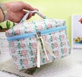 Quilted cotton floral toiletry bag with blue checkered tulip pattern and ribbon zipper - Tulip