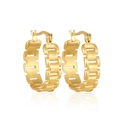 Polished 18k gold plated titanium steel hollow chain hoop earrings for women and men - Chain Hollow Hoop / Gold