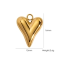 Polished gold heart pendant dimensions showing 16mm height and 12mm width details - Heart Style 7 (YTP2408117-7)