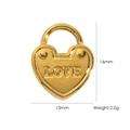 Detail of 16mm gold heart lock pendant with LOVE engraving and 2.2g weight specs - Heart Lock (YTP2510007)