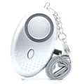 Silver egg-shaped personal self-defense alarm with LED light, keychain, and hand strap - Silver